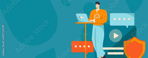 Business network security character flat vector concept operation hand drawn illustration
