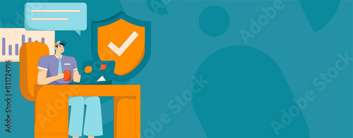 Business network security character flat vector concept operation hand drawn illustration
