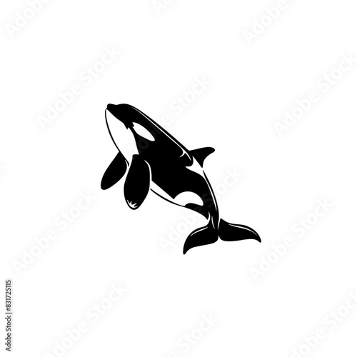 Orca Whale Simple Vector Illustration, Minimalist black and white vector illustration of an orca whale in a clean and simple design.