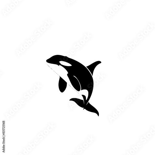 Orca Whale Simple Vector Illustration, Minimalist black and white vector illustration of an orca whale in a clean and simple design.