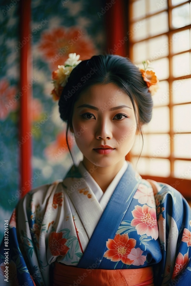 a beautiful woman in a traditional Japanese kimono a beautiful woman in a traditional Japanese kimono