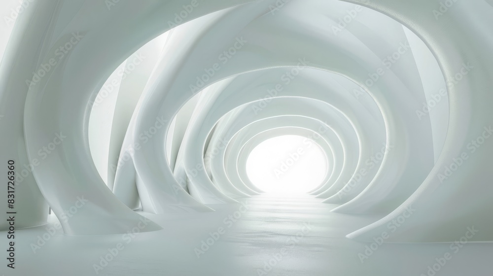 Fototapeta premium Surreal white tunnel beckons toward unknown brilliance
