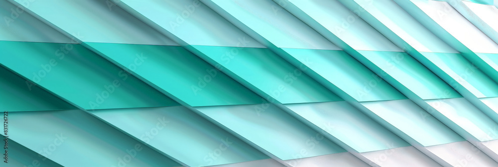 Fototapeta premium Abstract geometric pattern with teal and white diagonal lines creating a vibrant and modern minimalist design with clean and sharp edges 