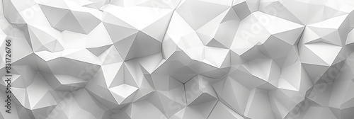 Abstract geometric landscape with white polygonal shapes forming a futuristic and minimalist 3D design with sharp edges 