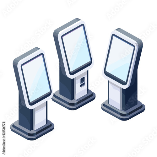 Several digital kiosks in an isometric perspective