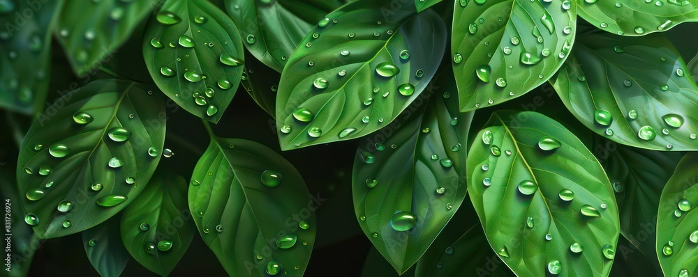 nature realistic wallpaper with vivid leaves and water droplets in full background nature realistic wallpaper with vivid leaves and water droplets in full background