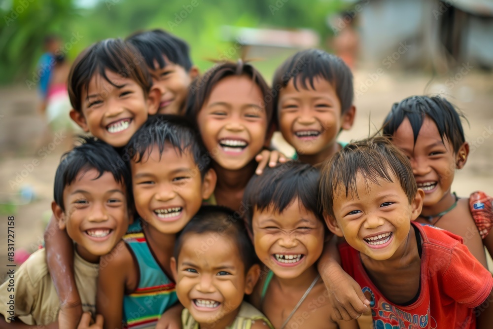 Group of asian children smiling and looking at camera with happy face Group of asian children smiling and looking at camera with happy face