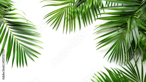 Palm branches on a white background. Suitable for board  postcards Border settings  copy space. - Generative Ai