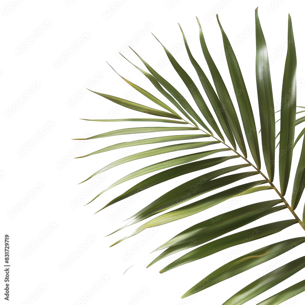 Tropical green palm leaf, white background
