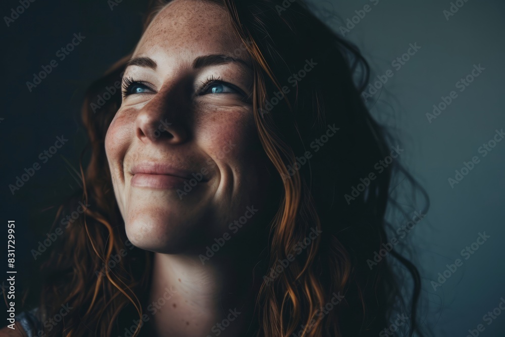 Portrait of a beautiful young woman with freckles on her face