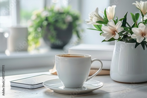 Coffee and Flowers Elegant Morning Setup by the Window