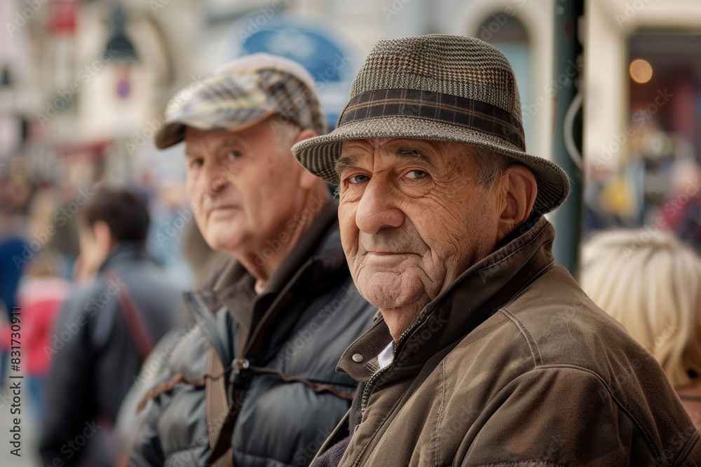 Portrait of an elderly man with a hat on the street. Portrait of an elderly man with a hat on the street.