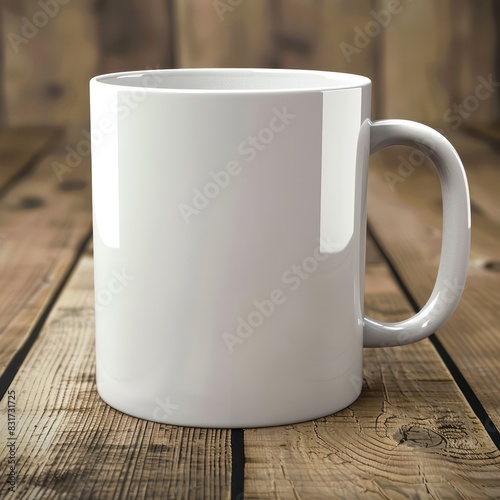 white coffee mug mockup on a wooden surface