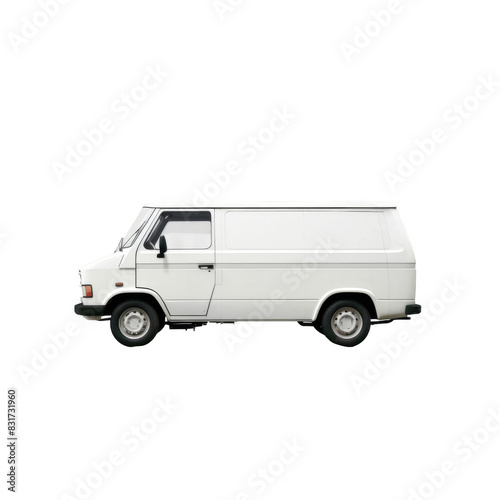 White delivery van, white background