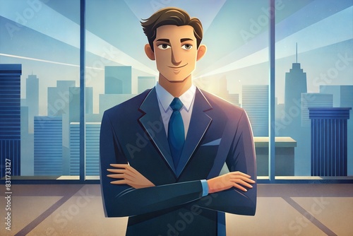 illustration of businessman standing on the city of background