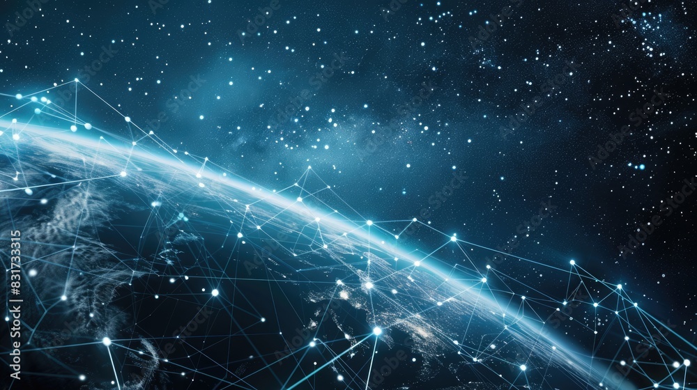 Connection lines around the Earth's surface, future technology backdrop with circles and lines. Internet, social media, travel, or logistical concepts Connection lines around the Earth's surface, future technology backdrop with circles and lines. Internet, social media, travel, or logistical concepts