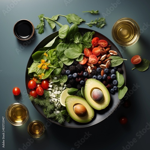 Exquisite and Healthy: Capturing a Beautifully Plated Meal with Fresh Ingredients and Vibrant Colors