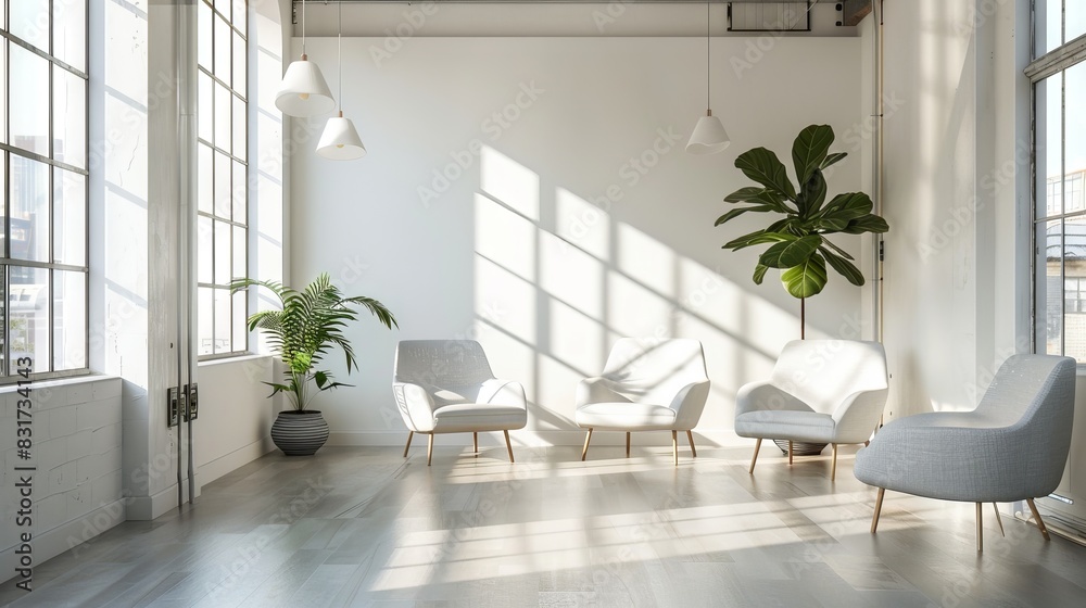 White room with large windows. White room with large windows.