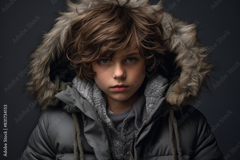 Portrait of a young boy in winter clothes. Studio shot. Portrait of a young boy in winter clothes. Studio shot.