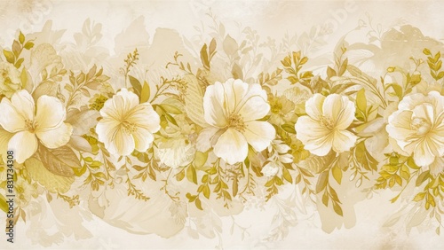 Floral banner in soft shades of pale yellow and white tones. The delicate design is characterized by airy transparency.