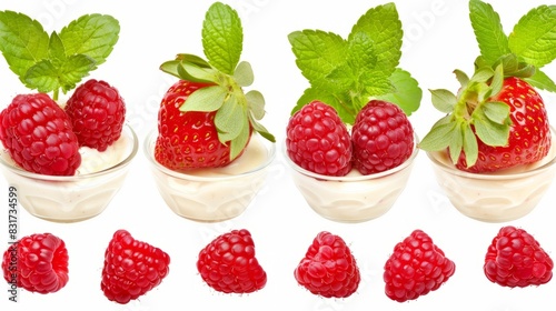 Strawberries and raspberries in cup. photo