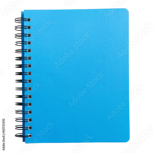 A spiral notebook with a vibrant blue cover isolated on white background