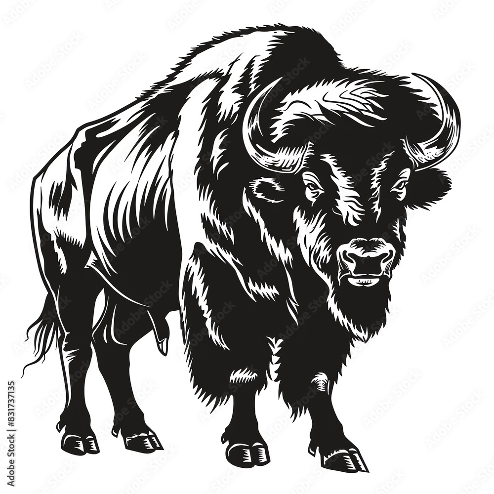 Obraz premium Sturdy buffalo stance silhouette, crafted for resilient sports team branding, ideal for football team jerseys and fan gear