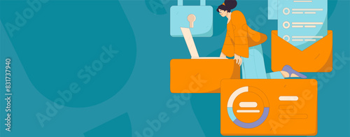 Business network security character flat vector concept operation hand drawn illustration
