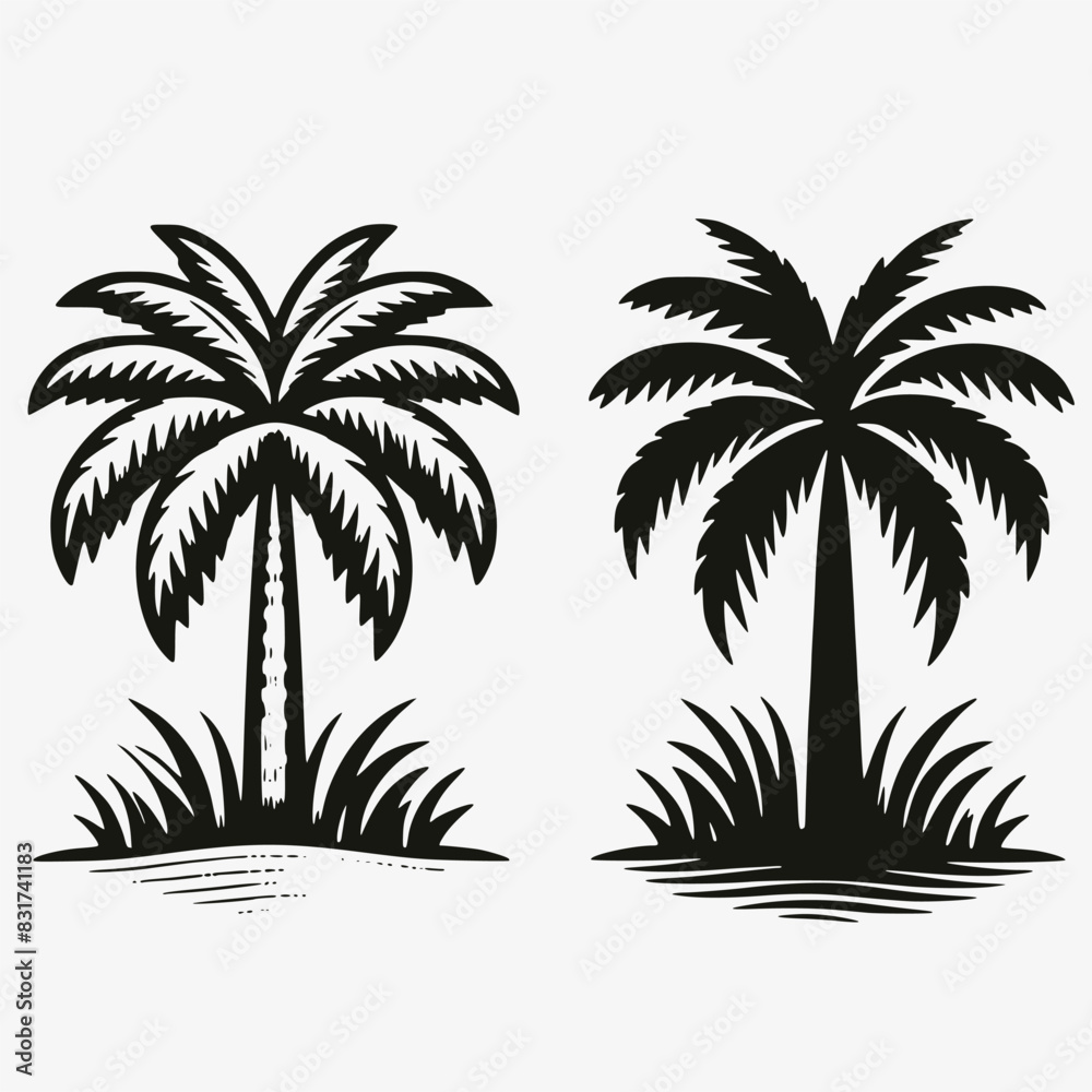 palm tree vector set of two silhouette isolated dark and light version