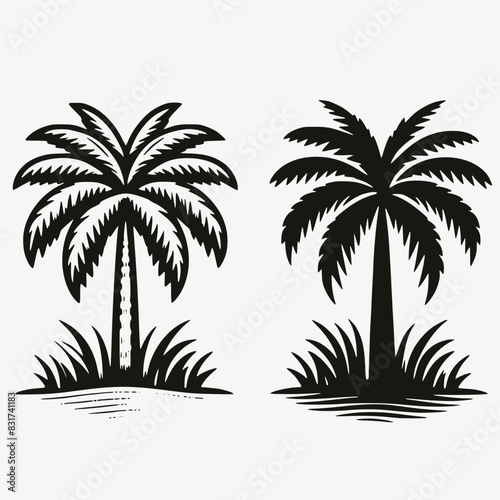 palm tree vector set of two silhouette isolated dark and light version