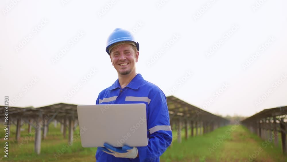 Portrait of engineer work to maintenance of photovoltaic panel system. 