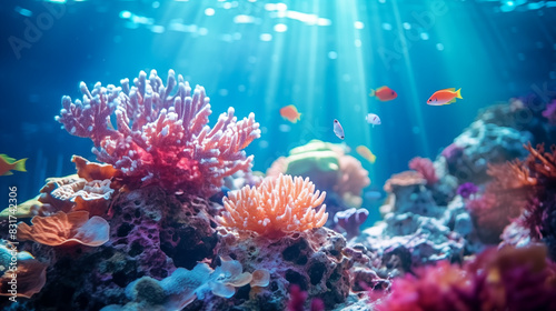 Complete beautiful corals under the sea, Wold Oceans Day concept, Photo shot, Natural light day