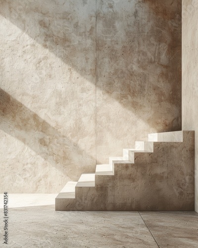 Conceptual Minimalist Design in Neutral Tones Featuring Abstract Staircase, Symbolizing the Journey of Starting a Small Business