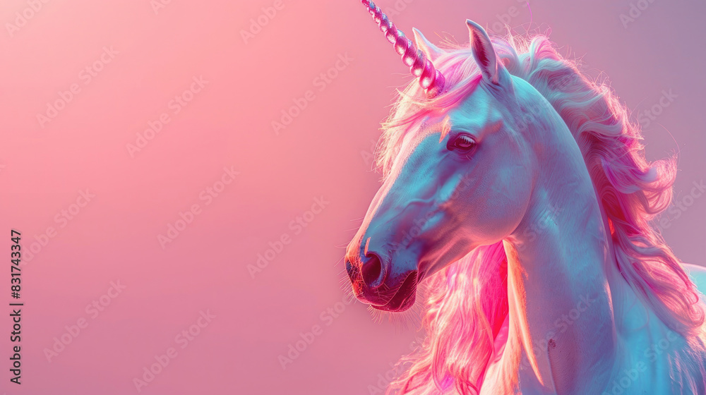 Fantasy image of a majestic unicorn with pink mane and magical horn in vibrant and dreamy pastel colors, perfect for whimsical designs. Fantasy image of a majestic unicorn with pink mane and magical horn in vibrant and dreamy pastel colors, perfect for whimsical designs.