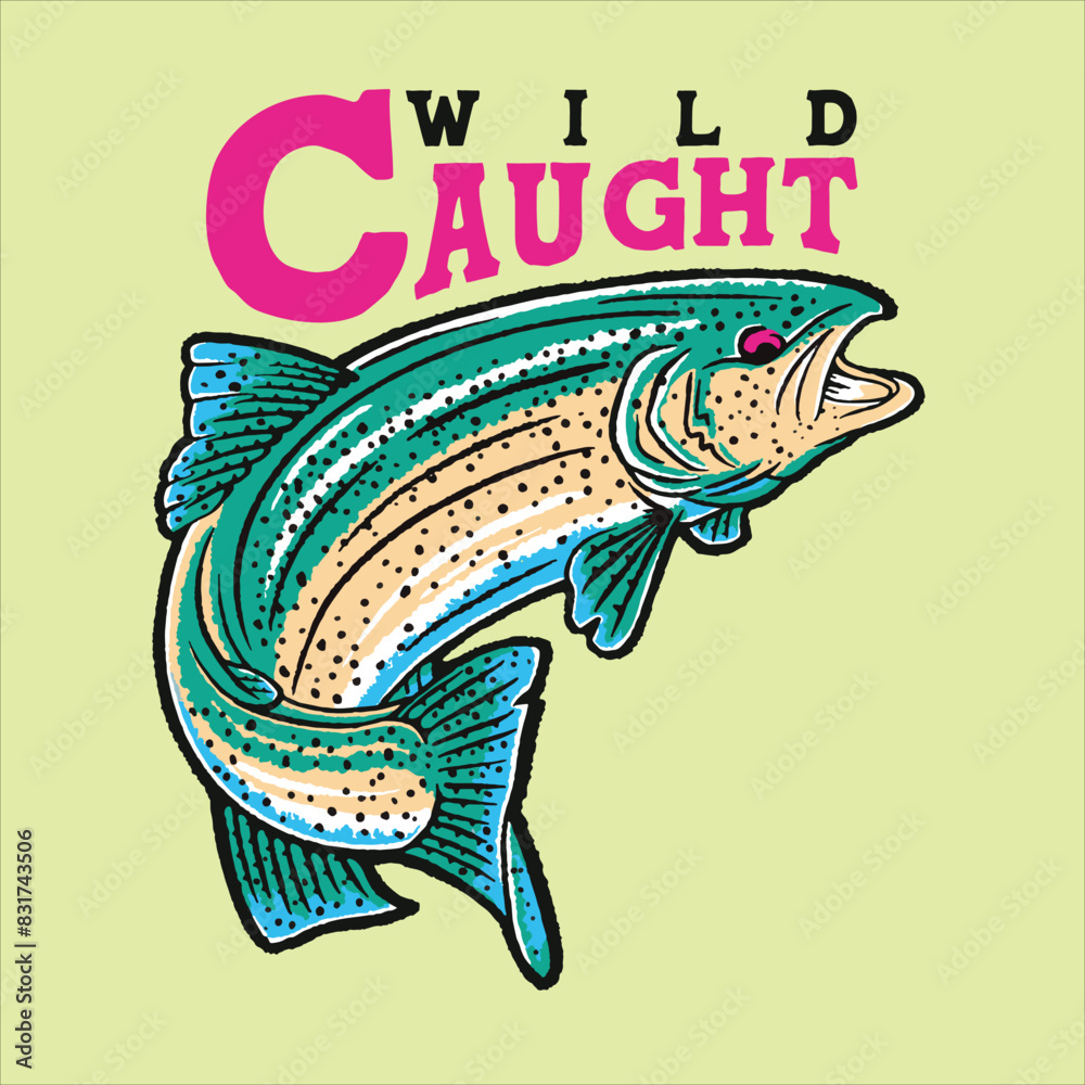 FISH TROUT CAUGHT LOGO VECTOR ILLUSTRATION FISH TROUT CAUGHT LOGO VECTOR ILLUSTRATION