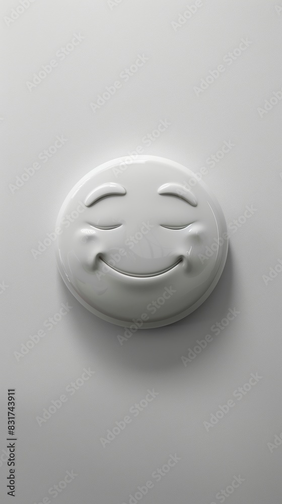 Serene Smiling Emoji Sculpture in Minimalist White Environment for World Emoji Day: Capturing Modern Design and Simplicity Serene Smiling Emoji Sculpture in Minimalist White Environment for World Emoji Day: Capturing Modern Design and Simplicity