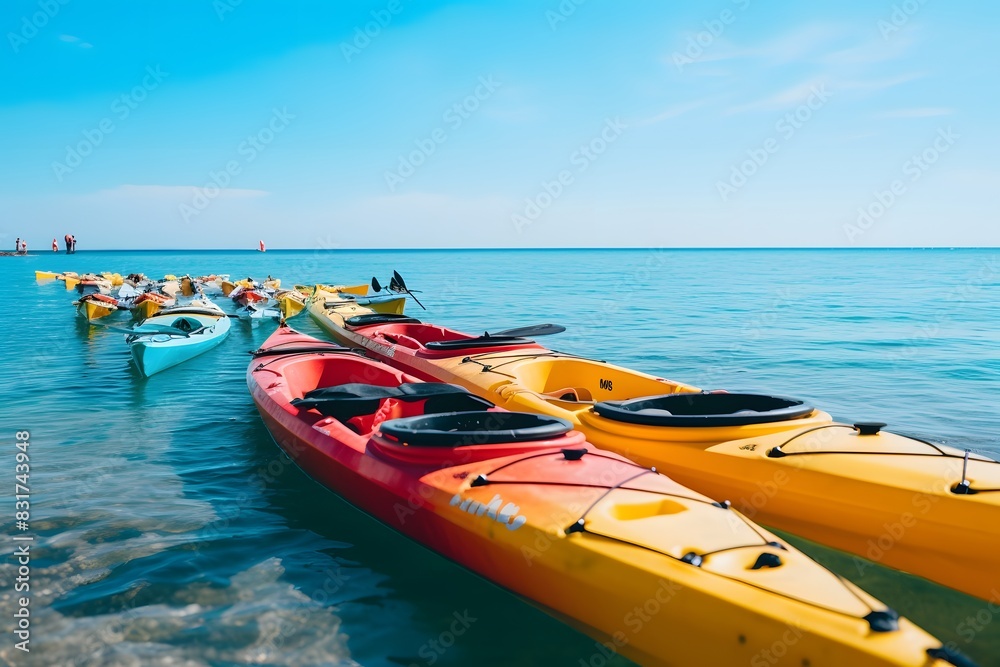 Colorful Kayaks on Blue Ocean for Exciting Water Sports Adventures