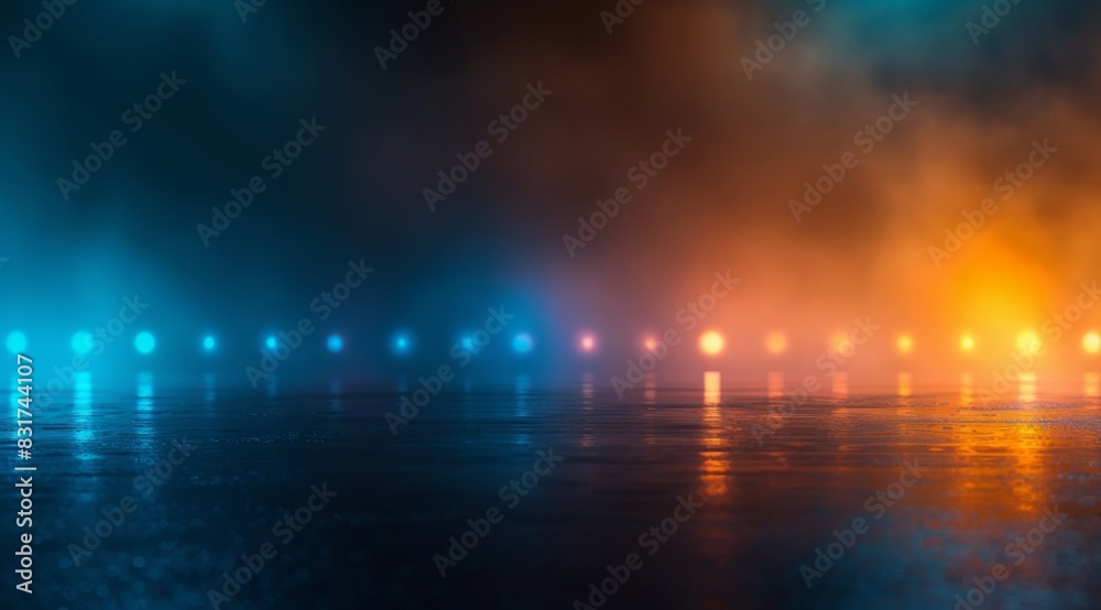 Abstract Dark Gradient Background with Blue and Orange Neon Lights - Ideal for E-commerce Product Presentations