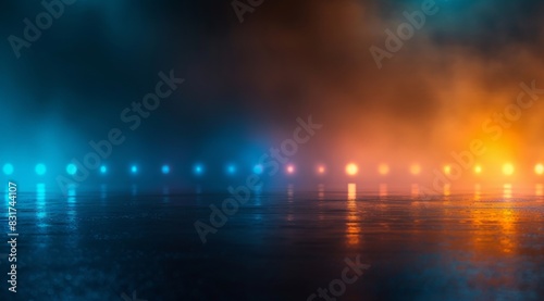 Abstract Dark Gradient Background with Blue and Orange Neon Lights - Ideal for E-commerce Product Presentations