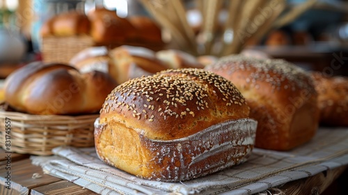 Perfect baking of bread according to old recipes made from cereals. Generative AI.