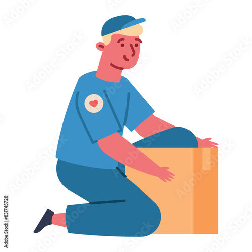 volunteer man with donation cardboard box