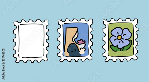 Hand drawn Mail, Post, Letter, Envelope Stamp cartoon doodle vector illustrations. Isolated doodle elements.