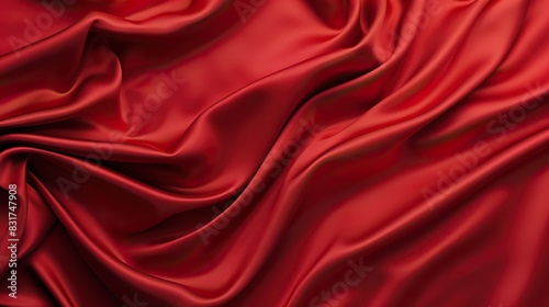 Close-up of luxurious red silk fabric with smooth folds and elegant texture, background, fashion, elegance, textile photo
