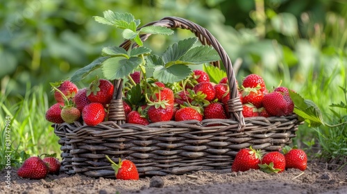 Close up look of freshly picked strawberries in basket. Perfect for food and health related contents.