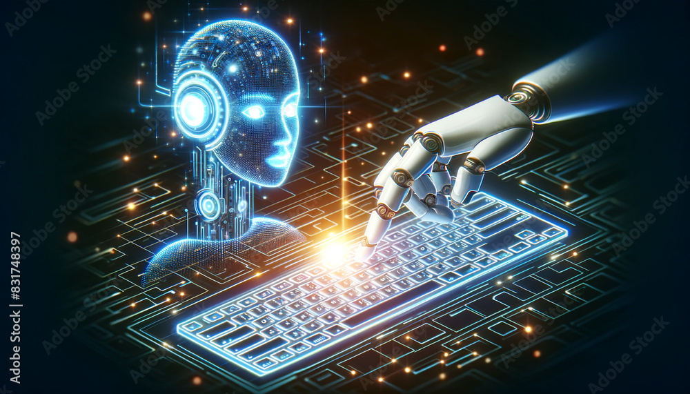 Fototapeta premium AI Operating Holographic Data Panel with Futuristic Background