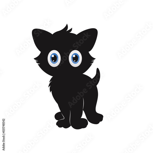Silhouette of International Cat Day. with Cute Eyes Design. Isolated on White Background © Denu Studios