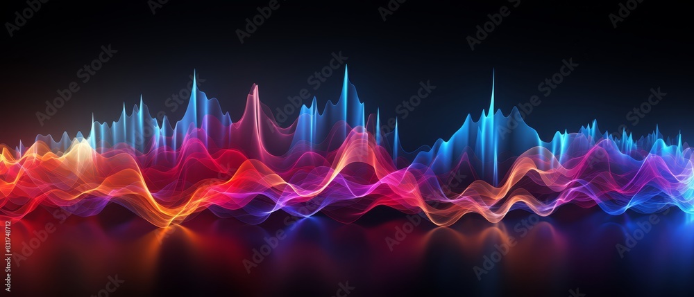 Sound wave patterns in colorful graphic presentation, tech background, Sound wave patterns in colorful graphic presentation, tech background,