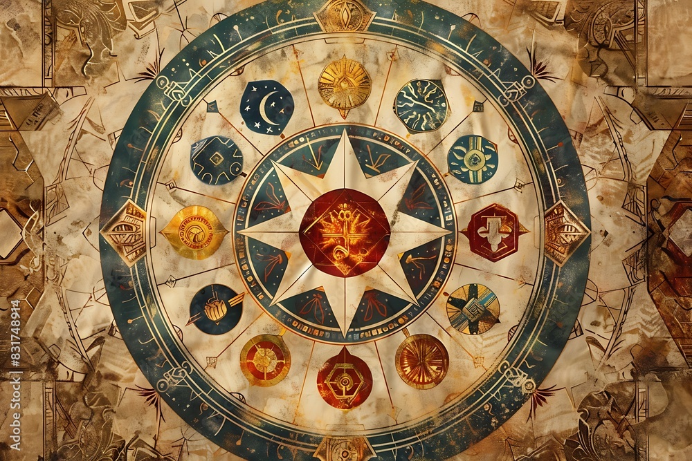 A mandala composed of various ancient communication symbols