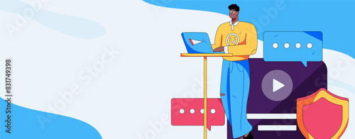 Business network security character flat vector concept operation hand drawn illustration
