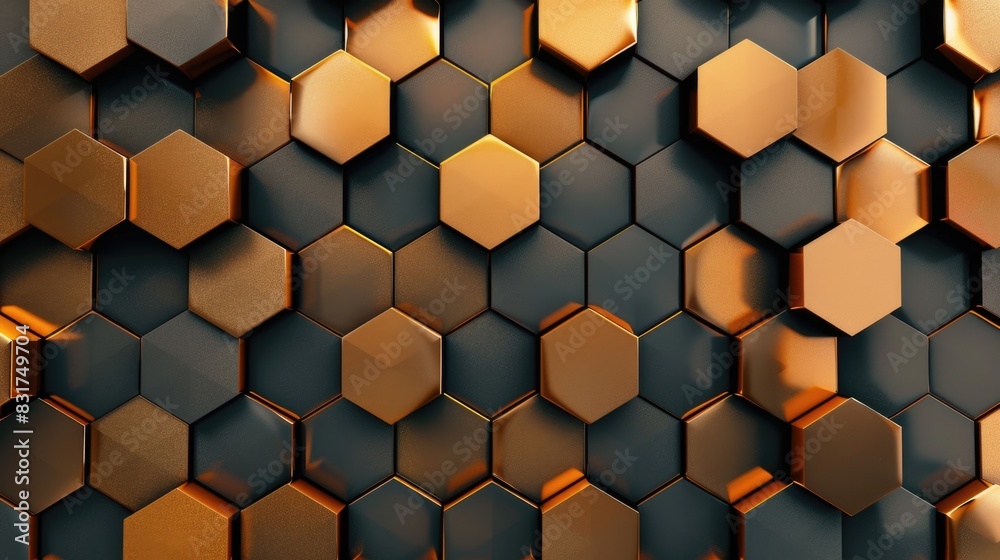 Abstract futuristic luxurious digital geometric technology hexagon background banner illustration 3d - Glowing gold, brown, gray and black hexagonal 3d shape texture wall Abstract futuristic luxurious digital geometric technology hexagon background banner illustration 3d - Glowing gold, brown, gray and black hexagonal 3d shape texture wall